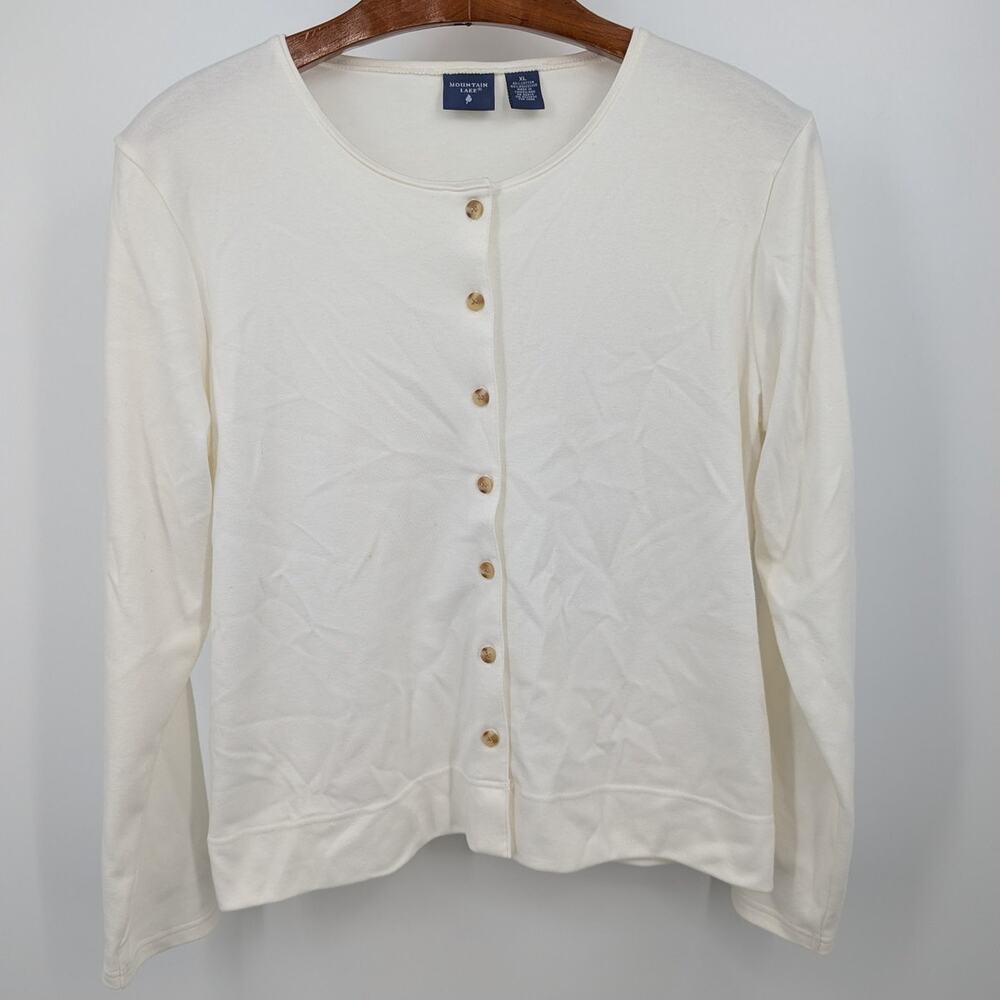 Mountain Lake Cream Button Front Long Sleeve Top XL Cotton Blend Ivory Layer
